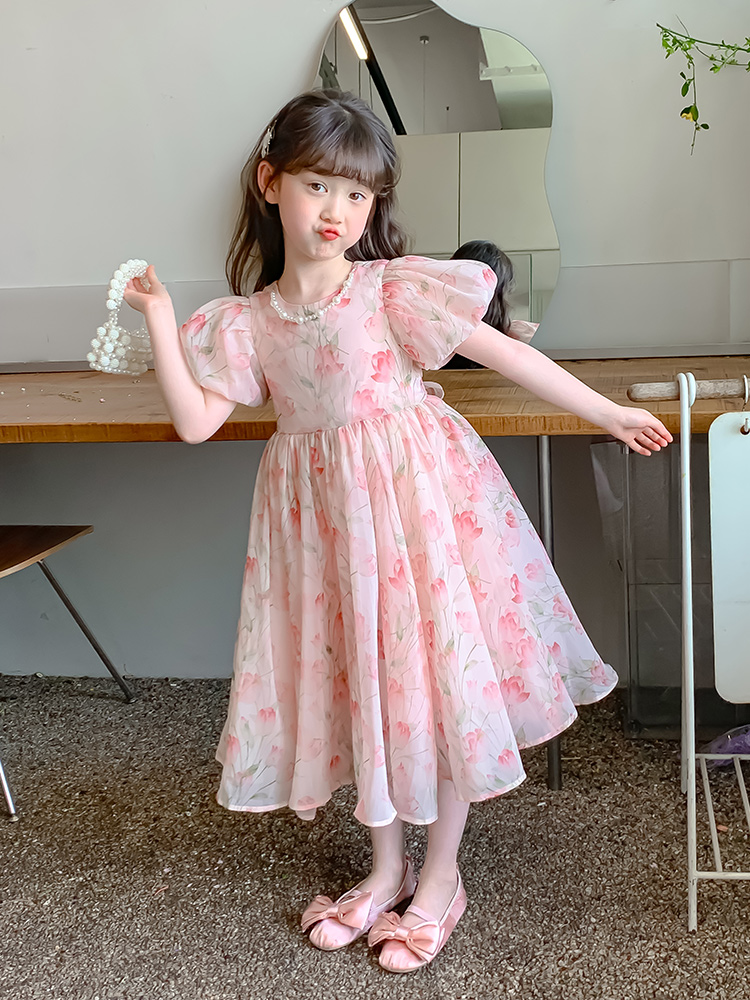 フォーマルワンピース 花柄プリンセス パフスリーブワンピース