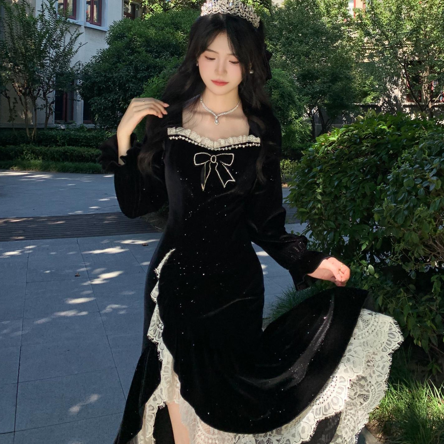 姫系レース切替フォーマルワンピース