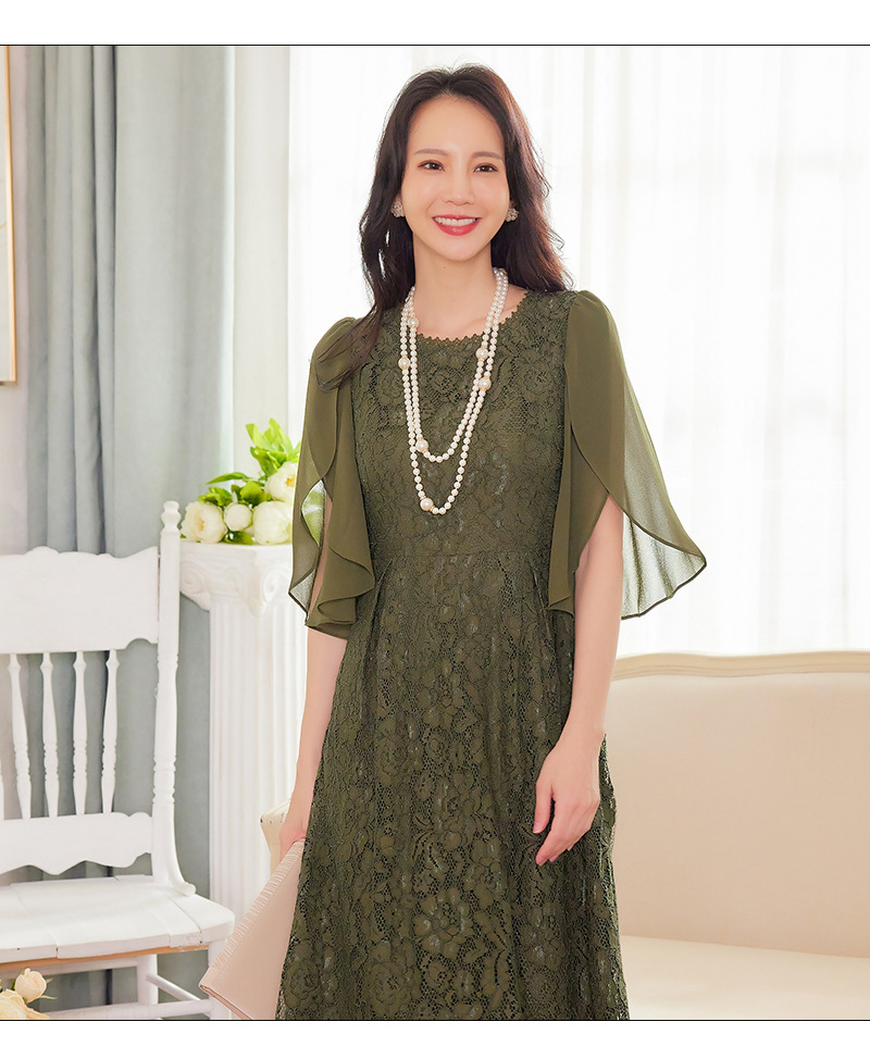 優美な花レースのドレープ袖　フォーマルワンピース