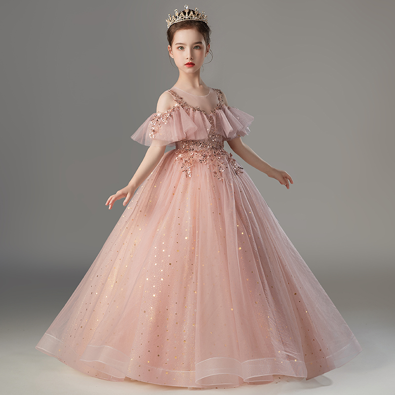 フォーマルワンピース 華やかティアラ付き姫系チュールドレス