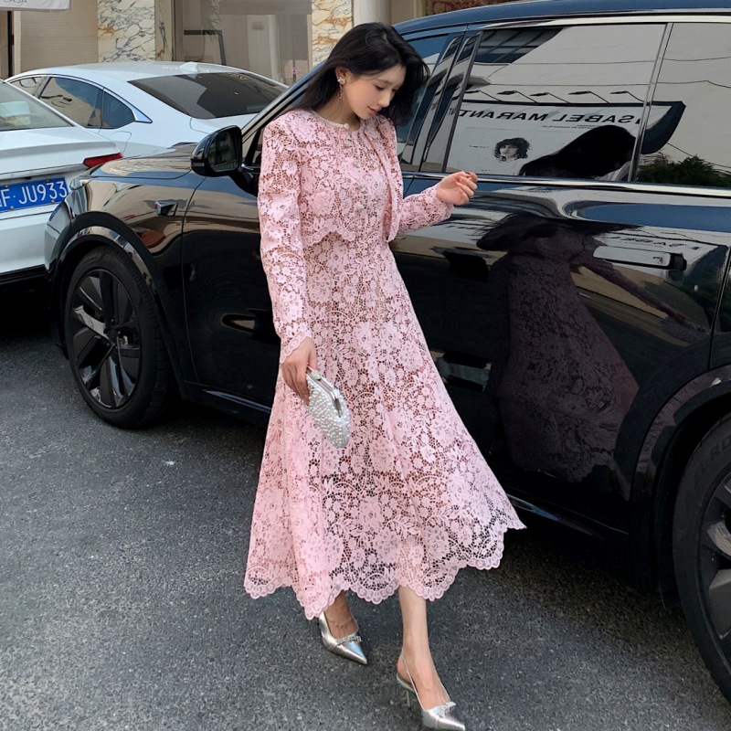 総レース 花柄フォーマルワンピース