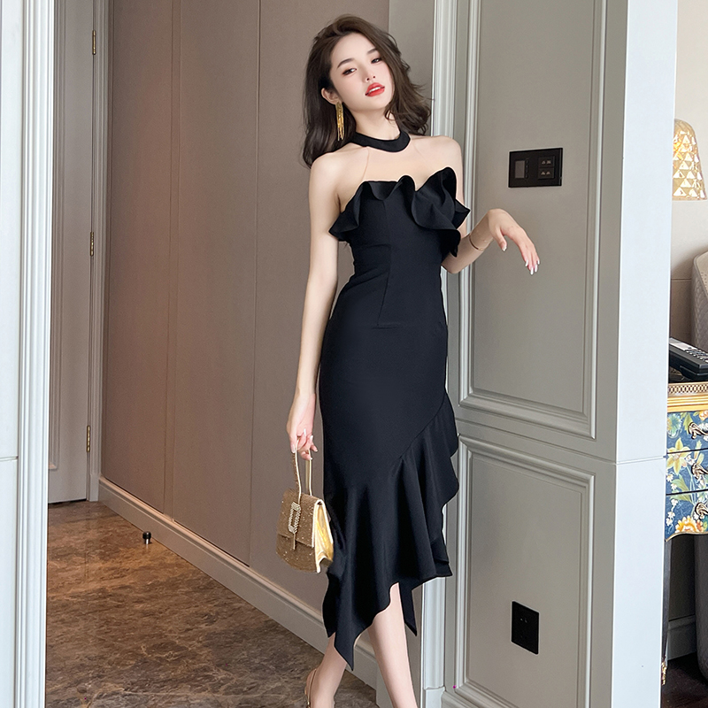 フォーマルワンピース シアーレイヤード アシンメトリー ロングドレス