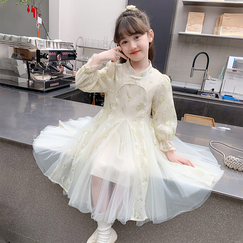 チュールレース姫袖フォーマルワンピース