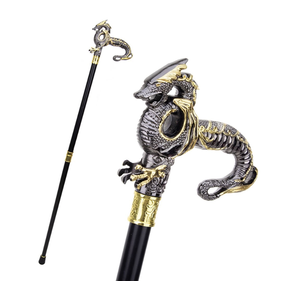 金色龍装飾ファッション杖 黒軸仕様