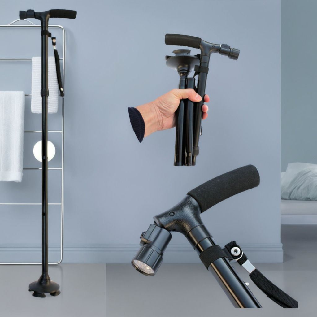 杖 折りたたみ式照明付き多機能歩行補助杖