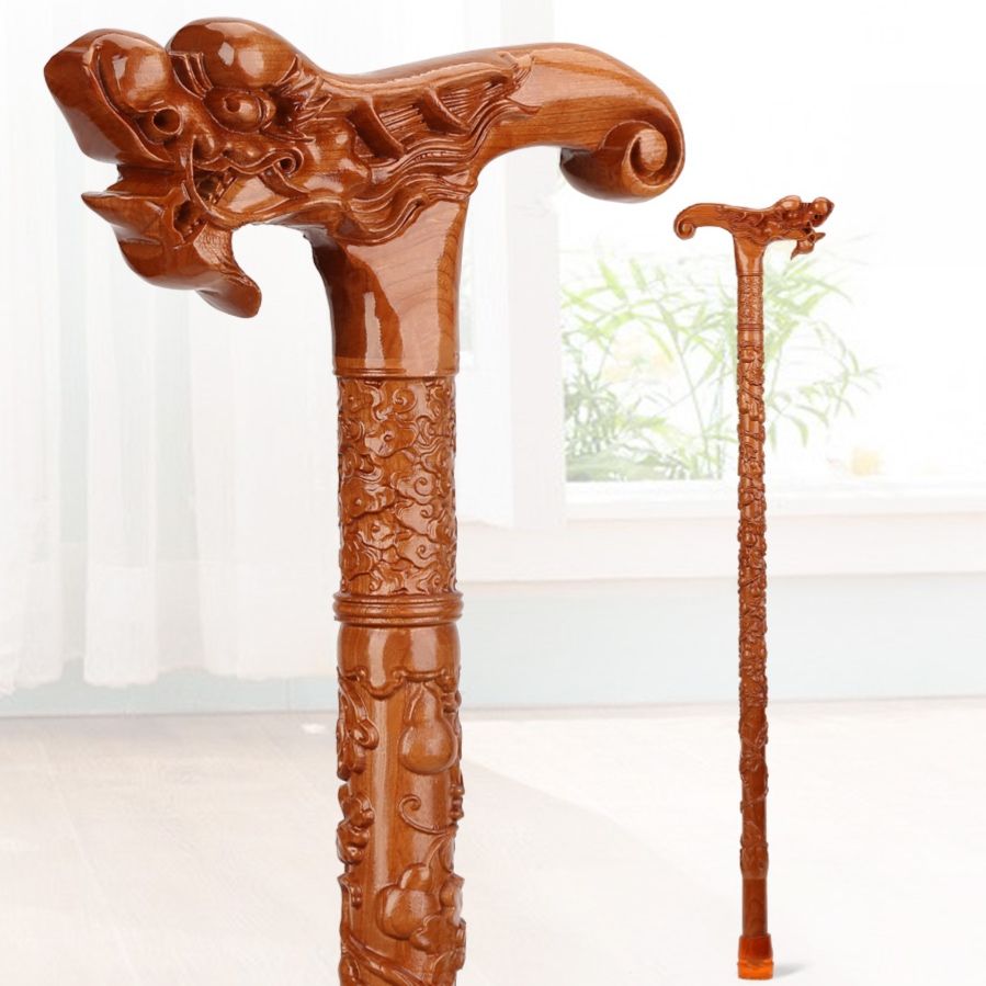 杖 龍頭彫刻木製歩行補助杖