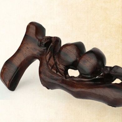杖 黒紫檀寿桃杖