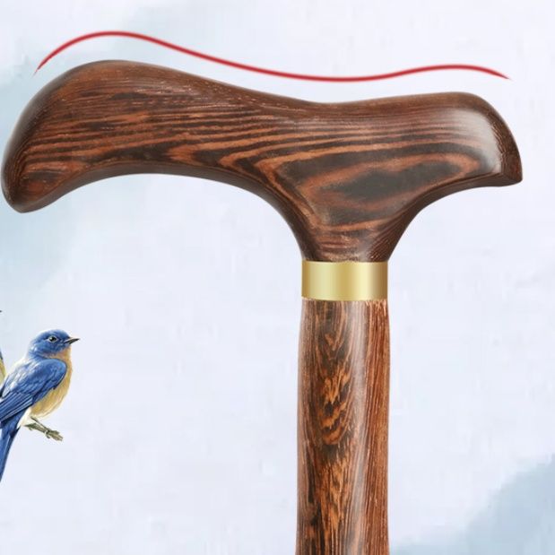 杖 天然木製手彫り装飾握り手付き高級ウォーキング杖