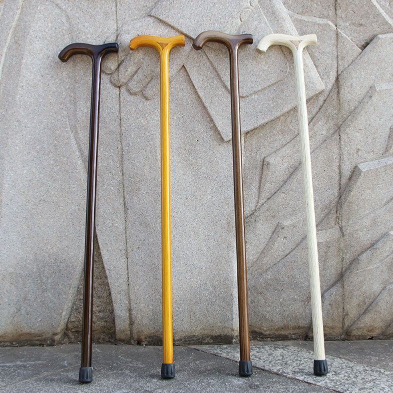 杖 木製一体成型拐杖 手工彫刻丁字型握り手