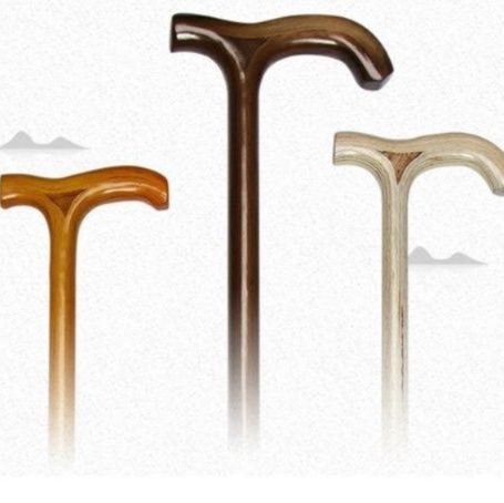 杖 木製一体成型拐杖 手工彫刻丁字型握り手