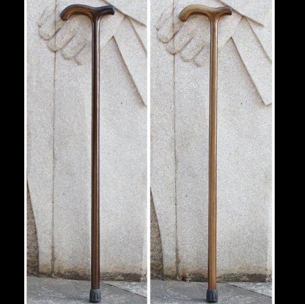 杖 木製一体成型拐杖 手工彫刻丁字型握り手