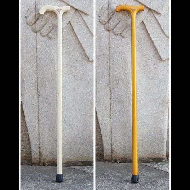 杖 木製一体成型拐杖 手工彫刻丁字型握り手