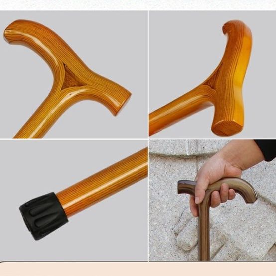 杖 木製一体成型拐杖 手工彫刻丁字型握り手