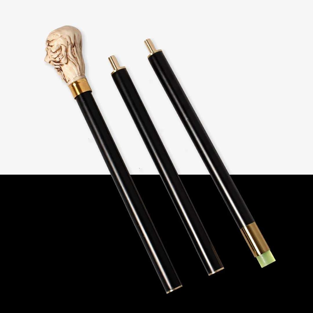 木製ライオン馬頭装飾ウォーキング杖ベージュ高級ステッキ