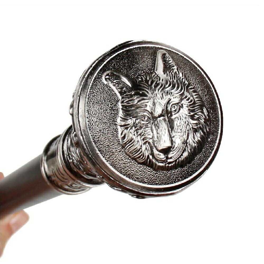 狼刻印丸型錫杖 金属製三分割式つえ