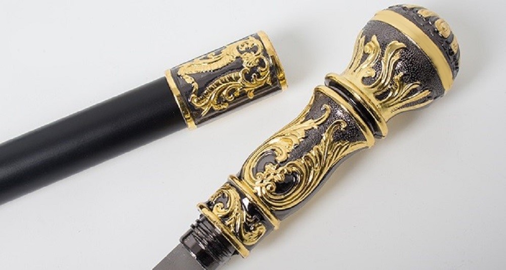 黒金唐草彫刻三分割式紳士杖