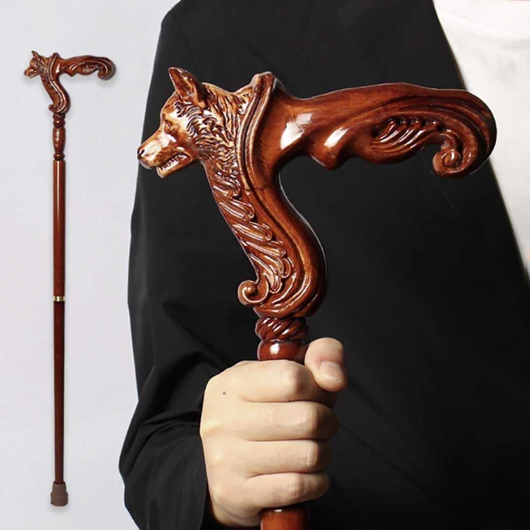 木製 動物彫刻 高級ウォーキング杖 おしゃれな装飾つえ