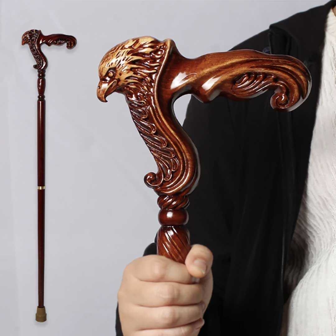 木製 動物彫刻 高級ウォーキング杖 おしゃれな装飾つえ