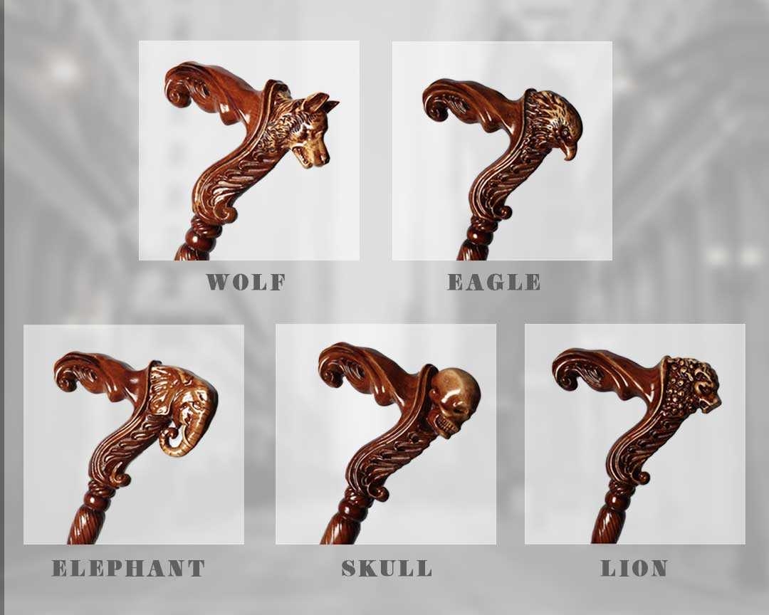 木製 動物彫刻 高級ウォーキング杖 おしゃれな装飾つえ
