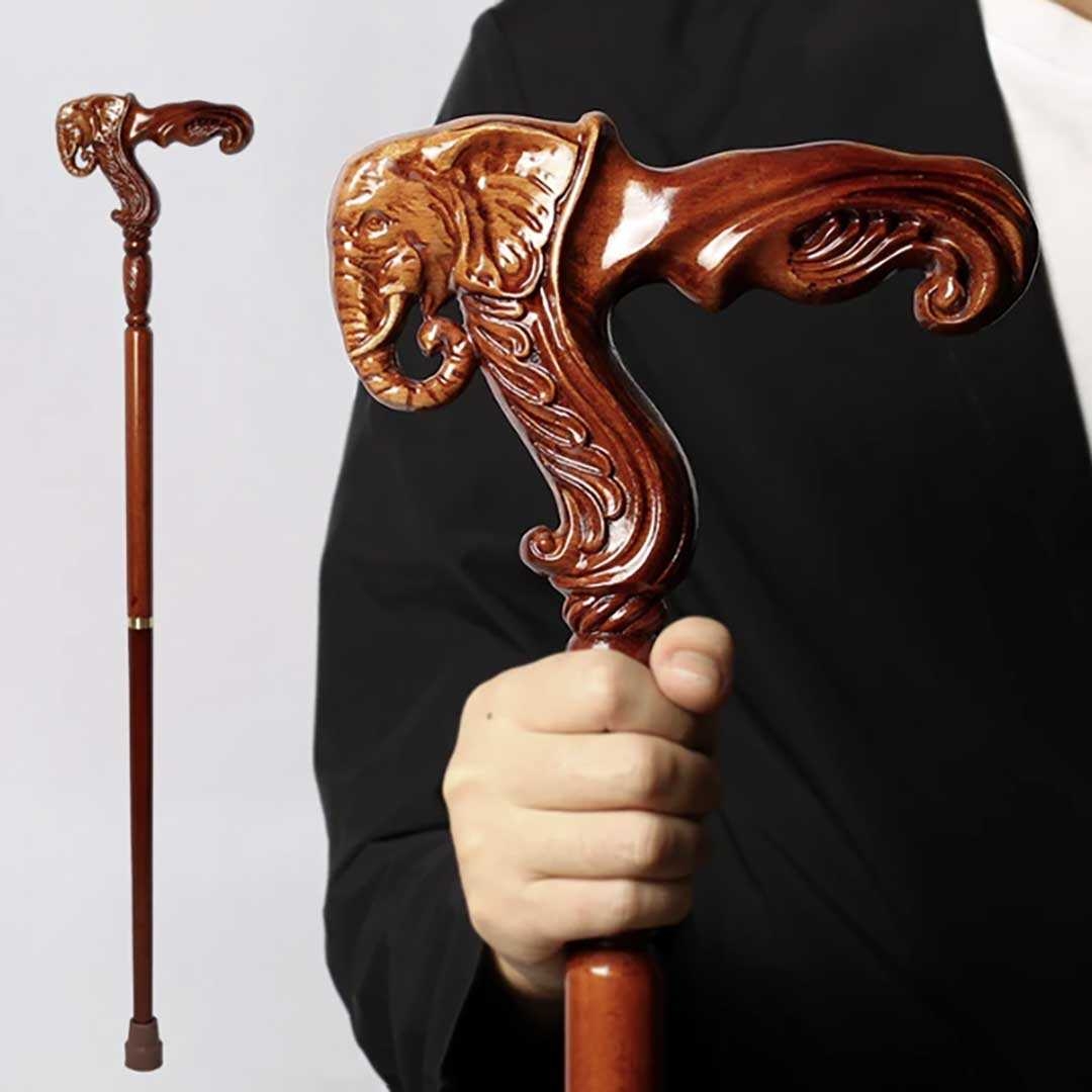 木製 動物彫刻 高級ウォーキング杖 おしゃれな装飾つえ