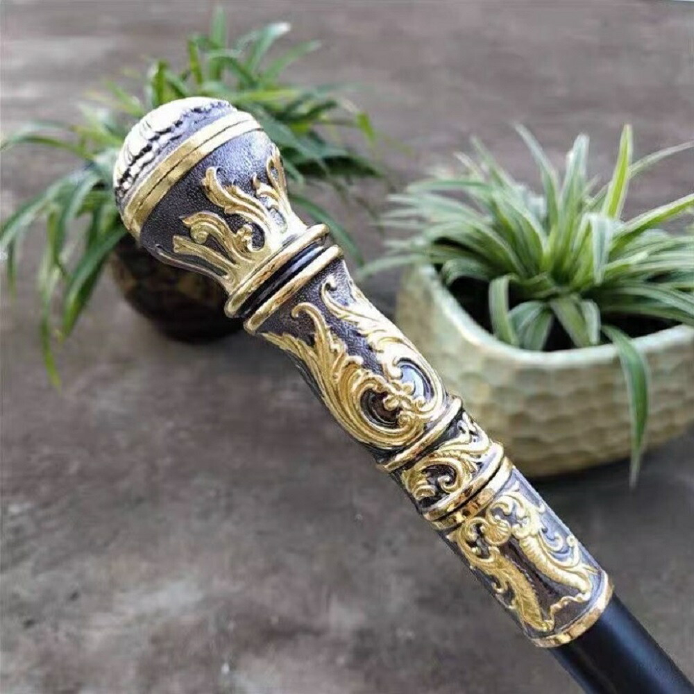 黒金唐草彫刻三分割式紳士杖