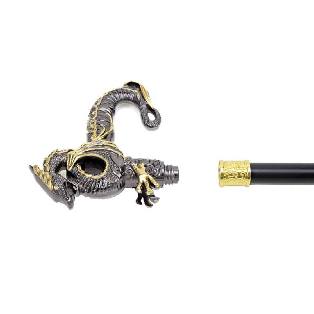金色龍装飾ファッション杖 黒軸仕様
