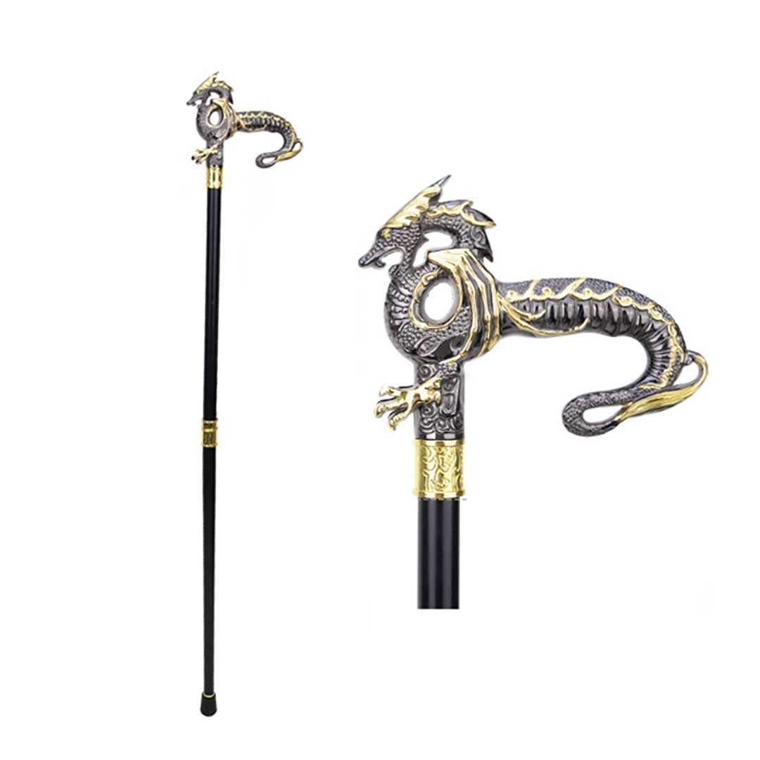 金色龍装飾ファッション杖 黒軸仕様