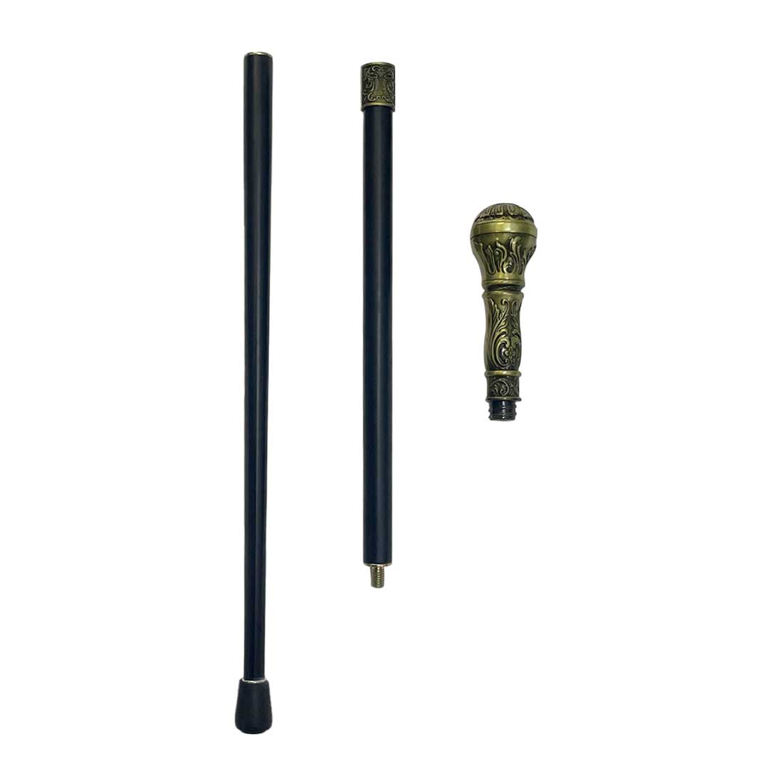 花彫刻球体真鍮杖 分割式装飾杖 金色アンティーク