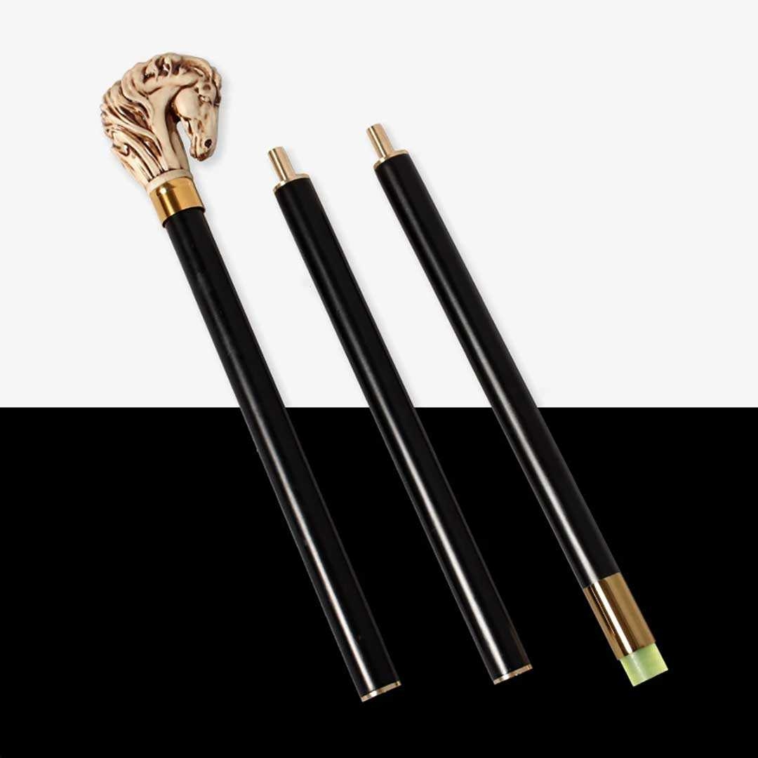 木製ライオン馬頭装飾ウォーキング杖ベージュ高級ステッキ