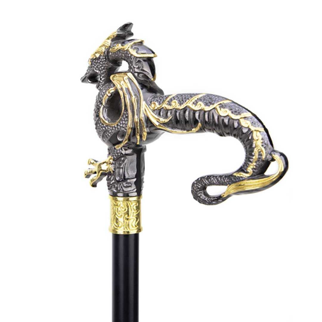 金色龍装飾ファッション杖 黒軸仕様