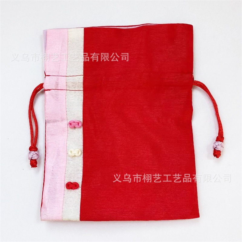 巾着 可愛い花結び紐付き三色切替サテン巾着ポーチ