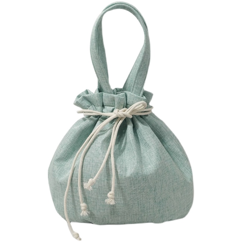 巾着 ナチュラルリネン調巾着ポーチ持ち手付き
