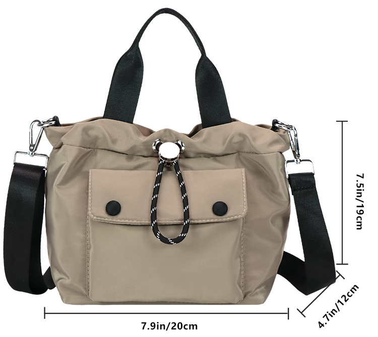 巾着 多機能フラップポケット付き巾着ショルダーバッグ