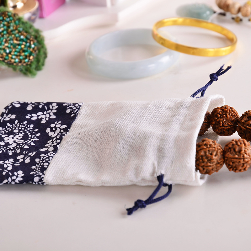 巾着 和風花柄切り替え巾着ポーチ