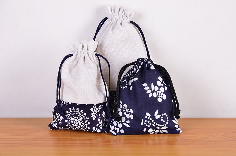 巾着 和風花柄切り替え巾着ポーチ