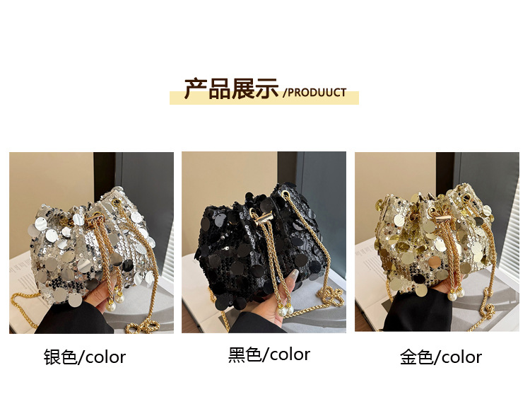 巾着 スパンコール装飾巾着型チェーンショルダーバッグ