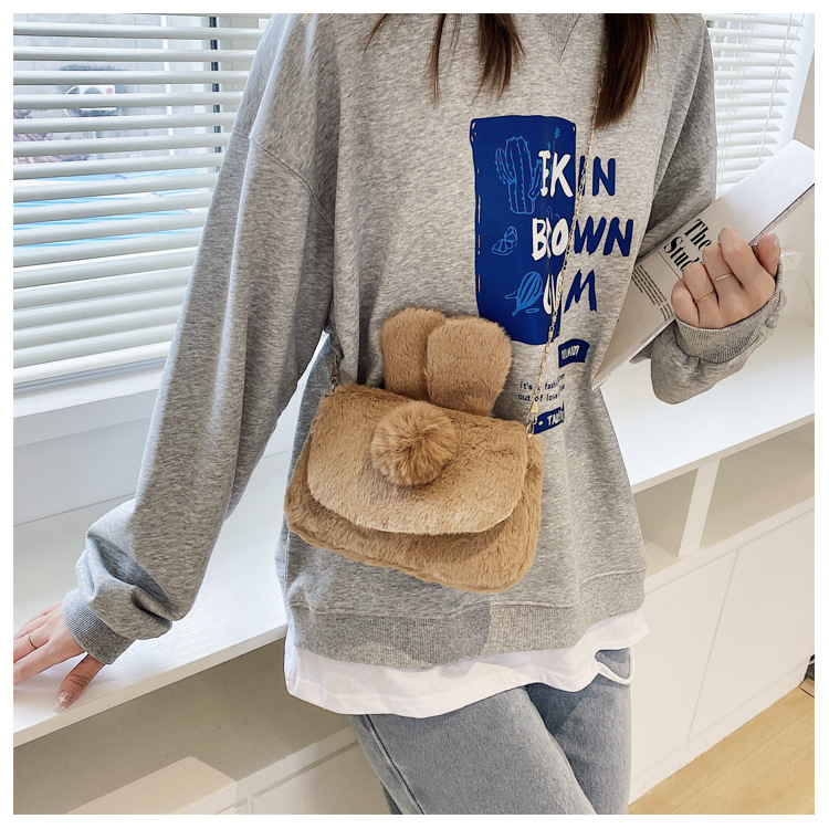 巾着 うさぎ耳もこもこファー巾着ショルダーかばん