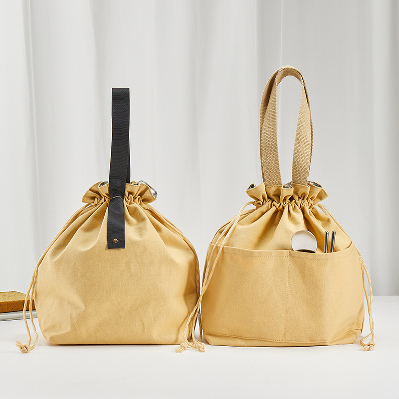 巾着 外ポケット付き持ち手巾着ポーチ