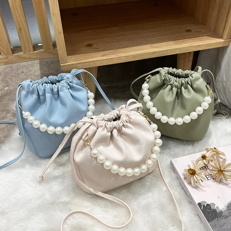 巾着 パール持ち手付き巾着ショルダーバッグ