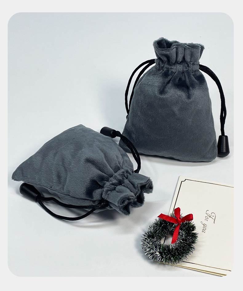 巾着 フリル付きベルベット調巾着ポーチ