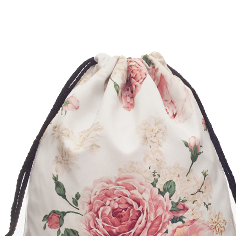 巾着 華やかな花柄プリント巾着リュックサック