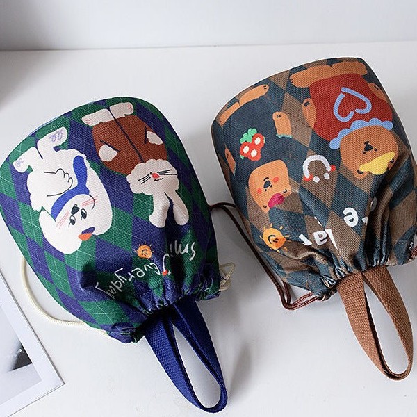 巾着 うさぎとクマの仲良し柄巾着ポーチ