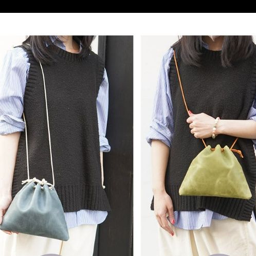 巾着 上質素材の巾着型ショルダーバッグ