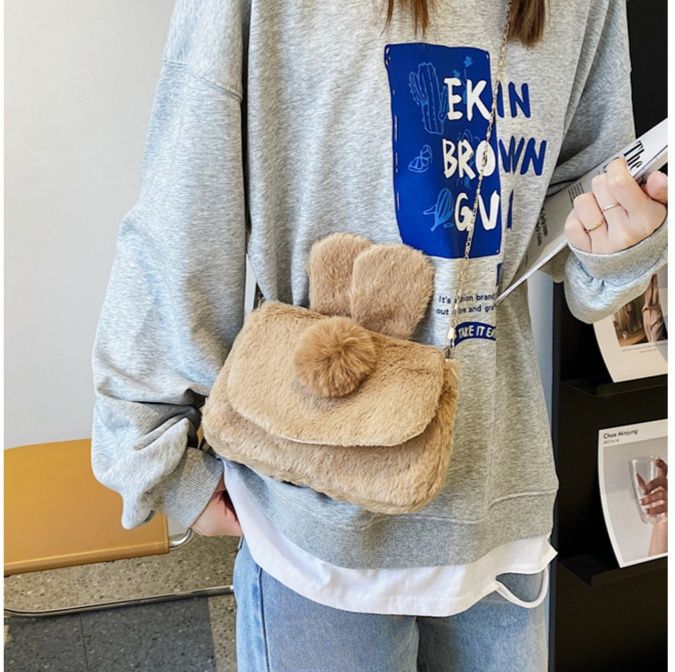 巾着 うさぎ耳もこもこファー巾着ショルダーかばん