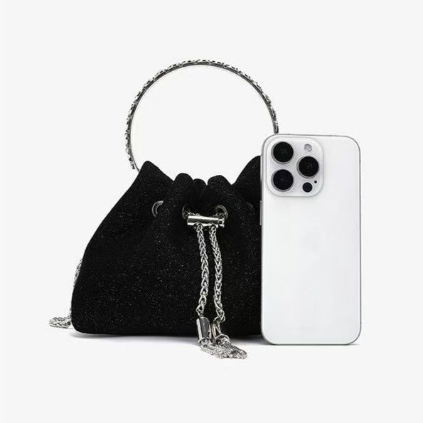 巾着 上品な光沢素材の巾着ショルダーバッグ