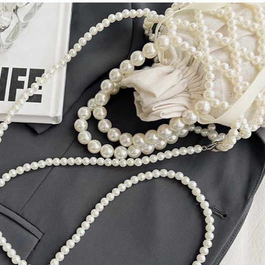 巾着 パール装飾付き格子柄巾着ショルダーバッグ