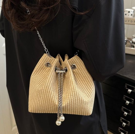 巾着 編み込みデザイン巾着ショルダーバッグ