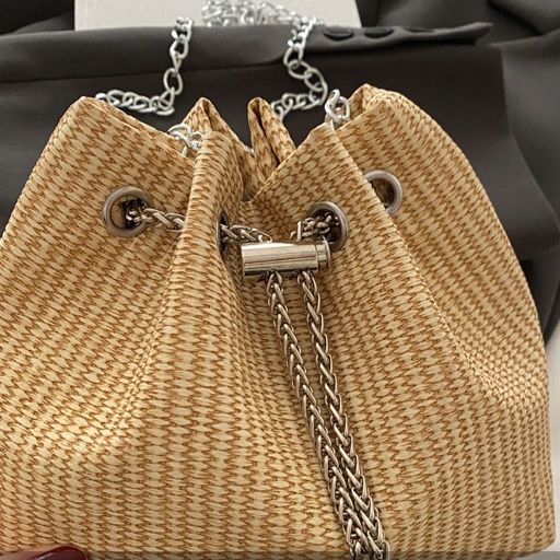 巾着 編み込みデザイン巾着ショルダーバッグ