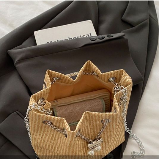 巾着 編み込みデザイン巾着ショルダーバッグ