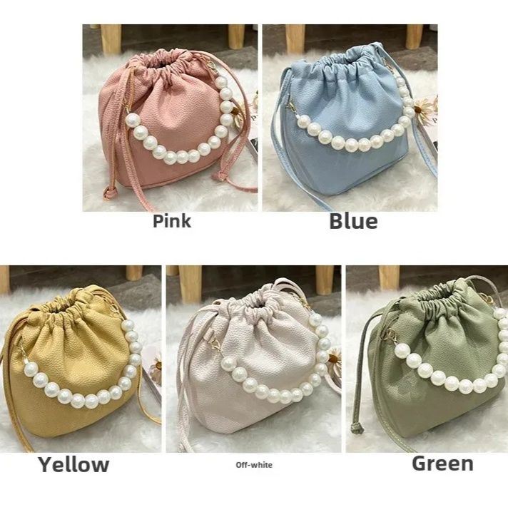 巾着 パール持ち手付き巾着ショルダーバッグ